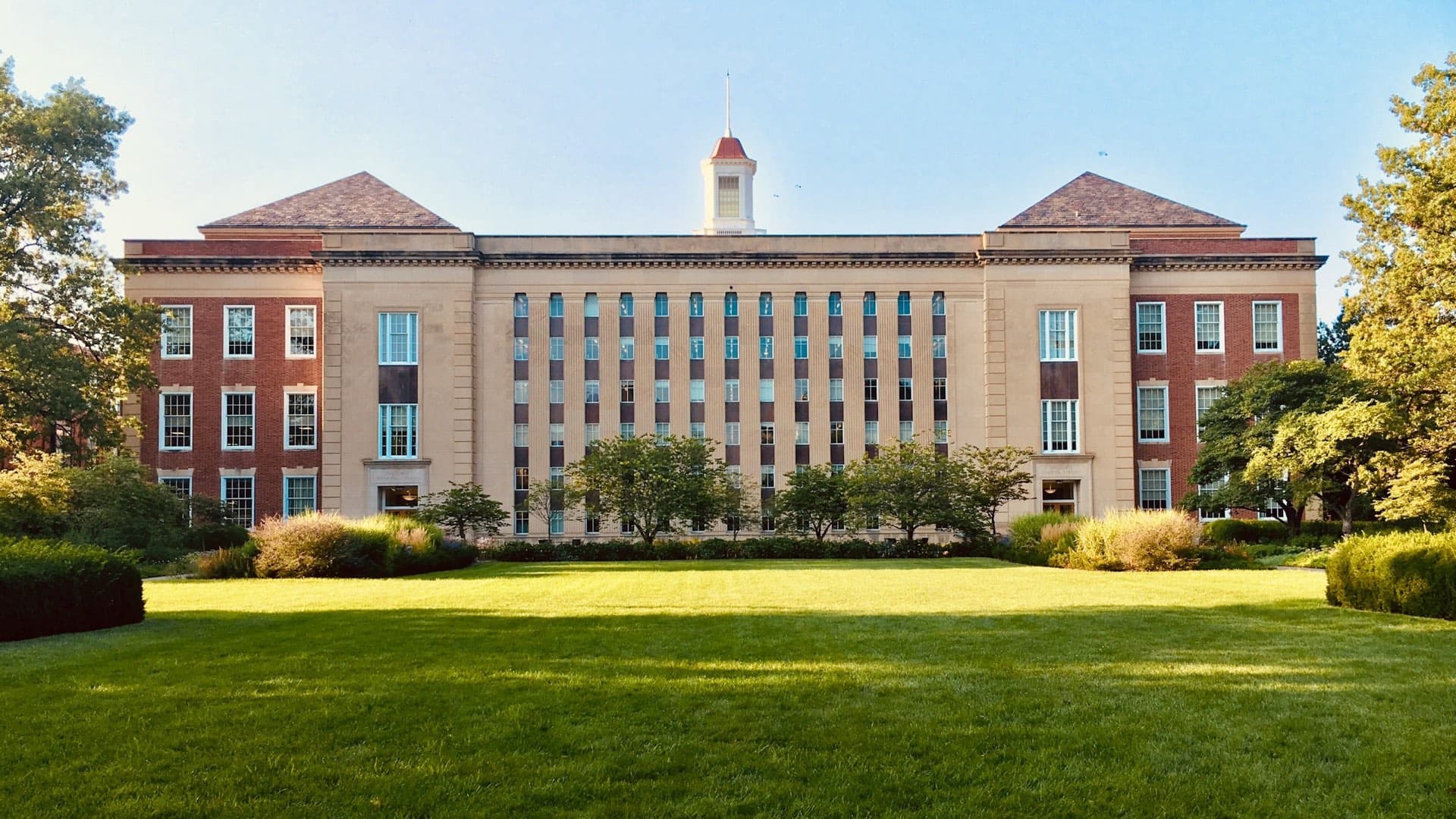 A university building on a summer afternoon