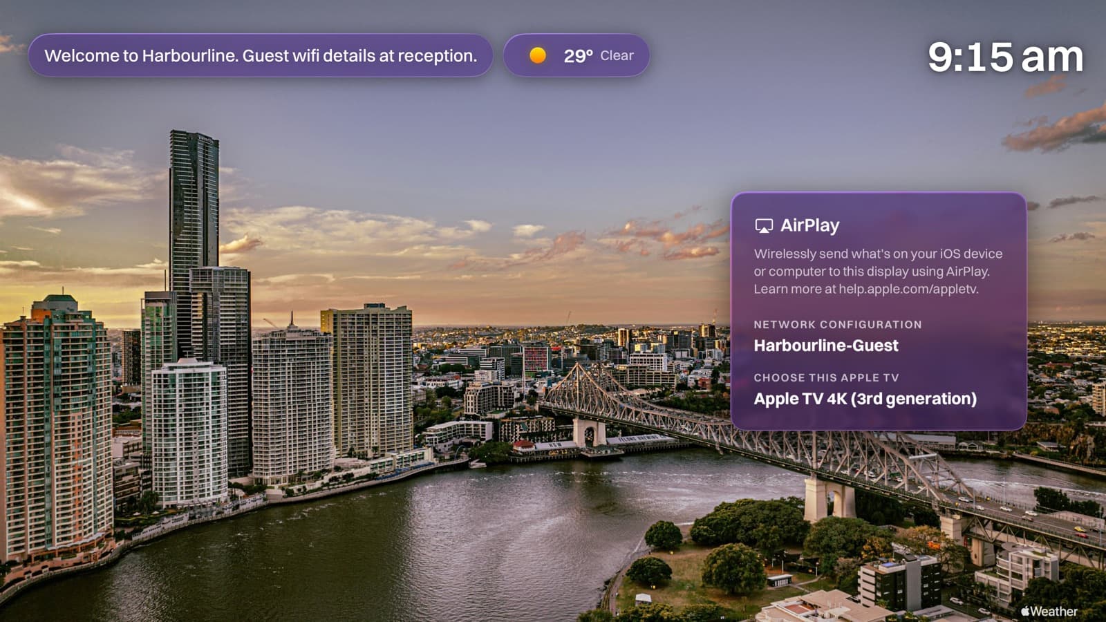 An Apple TV showing a Billboard board with the AirPlay panel still up